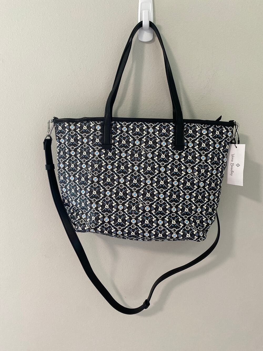 New Vera Bradley Small Everyday Tote Charcoal Vines Floral Shoulder Bag Purse